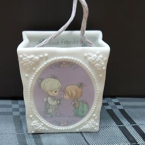 Precious Moments White Ceramic Ornament with Pastel Accents